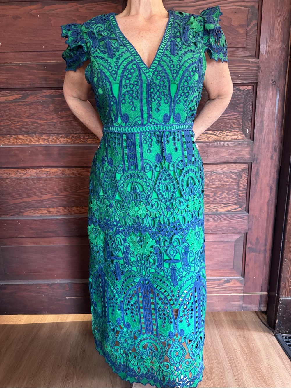 Adelyn Rae Green and Blue Embroidered Maxi Dress